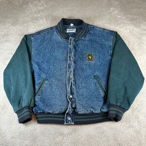Vintage Caesars Palace Varsity Jacket Mens L Blue Acid Wash Denim Green Sleeve